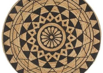vidaXL Ręcznie wykonany dywanik, juta, czarny nadruk, 150 cm(SKU:133700)