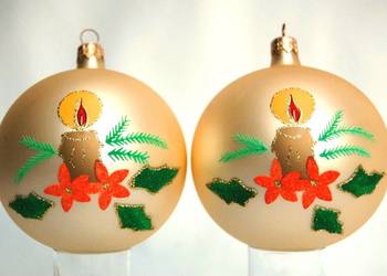 Bombki szklane ręcznie malowane złote perłowe 10 cm świeca stroik