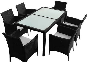 7-cz. zestaw mebli ogrodowych z poduszkami rattan PE czarny WM-43120