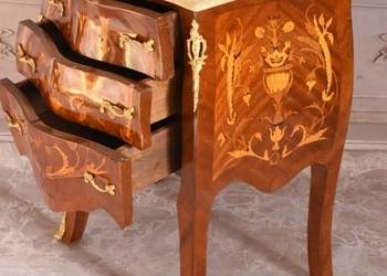 Piękna Drewniana Brzuchata Komoda Blat Marmur - Intarsje Ludwik - Szafka