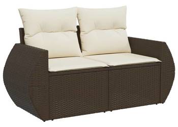 vidaXL Sofa ogrodowa z poduszkami, 2-osobowa, brązowa(SKU:366211)