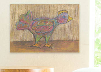 obrazek z ptaszkiem, rustykalna dekoracja, ptak obraz 21x30