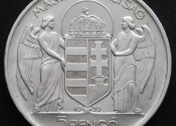 WĘGRY 5 PENGO 1939 - ADMIRAŁ MIKLOS HORTHY - SREBRO