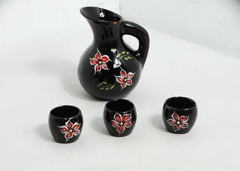 Vintage ceramiczny zestaw: dzbanek 12 cm + 3 czarki | Folk / PRL