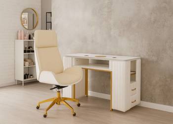 Biurko kosmetyczne z otworem na pochłaniacz biało-złote 130 x 45 x 78 AFIN…