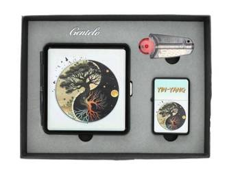 Zestaw Prezentowy Yin Yang Papierośnica + Zapalniczka + Kamienie i Knot