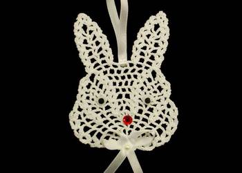 Zawieszka ozdoba szydełkowa zajączek 9x11cm biała (Z222)(2)