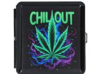 Czarna Metalowa Papierośnica z Nadrukiem Liścia Marihuany CHILLOUT Gentelo