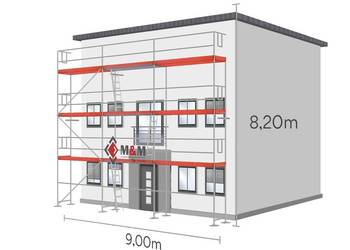 Rusztowanie elewacyjne 73,8 m2 NOWE 9x 8,2 m Podest drewniany 3,0m