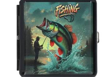 Metalowa Papierośnica z Nadrukiem dla Wędkarza Rybaka Fana Łowienia Ryb
