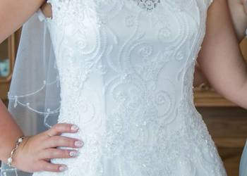 Piękna Suknia Ślubna Linia A Rozmiar 38 Biała 170 cm po czys