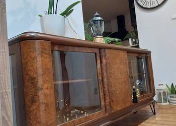 Przedwojenna retro komoda witryna drewniana vintage  orzech barek