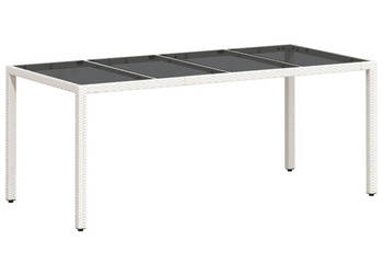 Stół ogrodowy ze szklanym blatem biały 190x90x75 cm rattan PE WM-368129