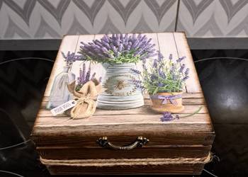 Szkatułka lawenda handmade decoupage