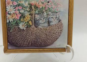 Płytka oprawiona w drewnie dwa koty