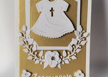 ZAPROSZENIA CHRZEST ŚWIĘTY UNIWERSALNE – SZATKA W RAMCE B6 ZŁOTO - BIEL