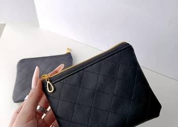 Saszetka portfel skórzany pikowany czarny