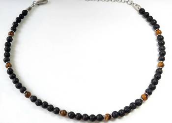 NASZYJNIK KAMIEŃ TYGRYSIE OKO LAWA STAL MĘSKI WYGODNE ZAPIĘCIE PUDEŁKO HIT