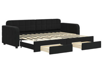 Sofa rozsuwana z szufladami czarna aksamit 80x200 cm WM-3196974