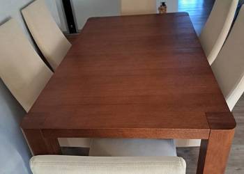 Solidny stół drewniany Paged + 6 krzeseł tapicerowanych