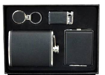 Zestaw Piersiówka + Papierośnica + Brelok + Długopis + Zapalniczka Żarowa