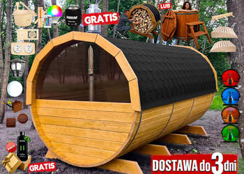 SAUNA Ogrodowa 400cm + OKNO 50% + PRZEDSIONEK + GRATIS Beczka 500L + Akces.