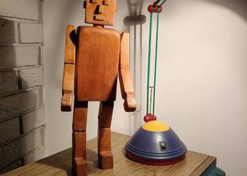 Rzeźba kinetyczna, robot 38 cm „Minecraft”,Folk Art design, vintage