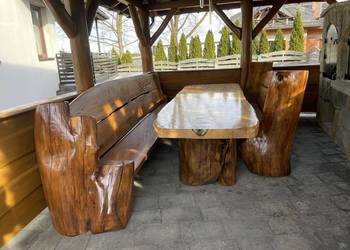 Meble ogrodowe stół monolit stolik live edge dąb jesion blat