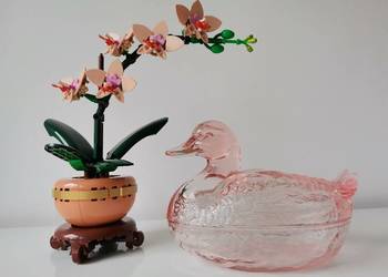 Stara różowa bomboniera, figurka Kaczka HSG Ząbkowice design PRL