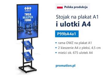 Czarny stojak na plakat A1 i ulotki A4, ekspozytor do recepcji i biura