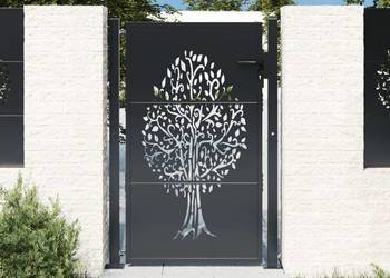 Furtka ogrodowa antracytowa 100x150 cm, stal motyw drzewa