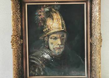 REMBRANDT MANN GOLDHELM / Człowiek w złotym hełmie, płótno, olej 58x68