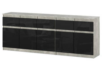 Komoda Młodzieżowa Pojemna Szafka Z 5 Szufladami 200cm Beton Czarny Połysk