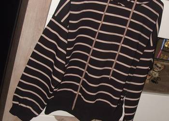 Bluza  MEGI czarno -beżowe paski z kapturem r. L/XL