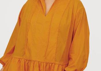 Sukienka H&M musztardowa boho haft XL plus size żółta bawełna lato