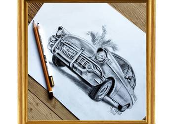 Rysunek samochodu ołówkiem ze zdjęcia A4, A3, A2