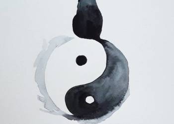 "KOCI OGON" akwarela - chiński symbol równowagi yin i yang