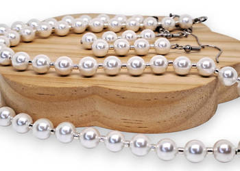 Komplet korale + kolczyki z perły, PERŁA MAJORKA #1667