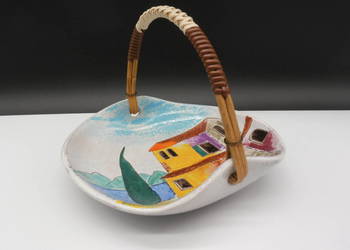 Ceramiczny Kosz/koszyk z ręcznie malowanym motywem domów