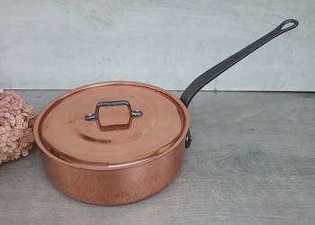 Duża miedziana patelnia z pokrywką śred. 24cm poj. 3,6 litra - grube dno