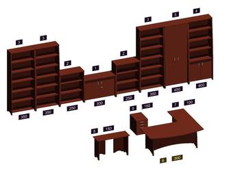 Ładne meble biurowe w kolorze ciemnego orzecha–wykonane na zamówienie.