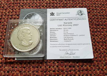 Srebrna moneta 1oz Liść Klonowy Kanada 2007