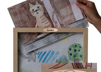Ramka Na Rysunki Dzieci Obrazki 3D Napis IMIĘ Dziecka Z Pojemnikiem DREWNO