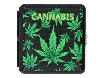 Metalowa Papierośnica z Nadrukiem Zielonych Liści Marihuany Cannabis