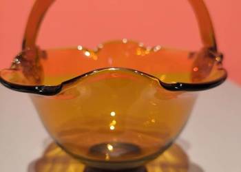 Szklany bursztynowy koszyk Vintage