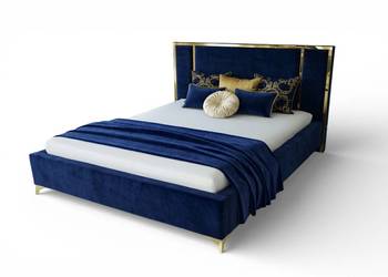 Łóżko GOLD Black - Granatowe 160x200 + pojemnik +stelaż podnoszony