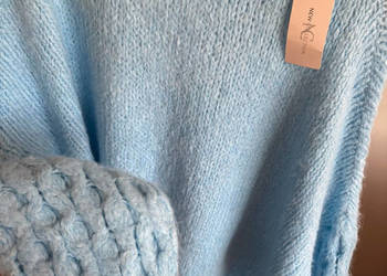 Sweter damski gruby splot oversize niebieski