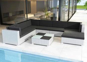 8-cz. zestaw wypoczynkowy do ogrodu, poduszki, rattan PE, biały(SKU:41265)