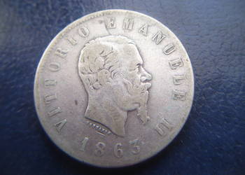 Stare monety 2 lir 1863 Włochy srebro