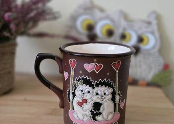 Uroczy kubek ceramiczny z jeżykami 300 ml / Handemade